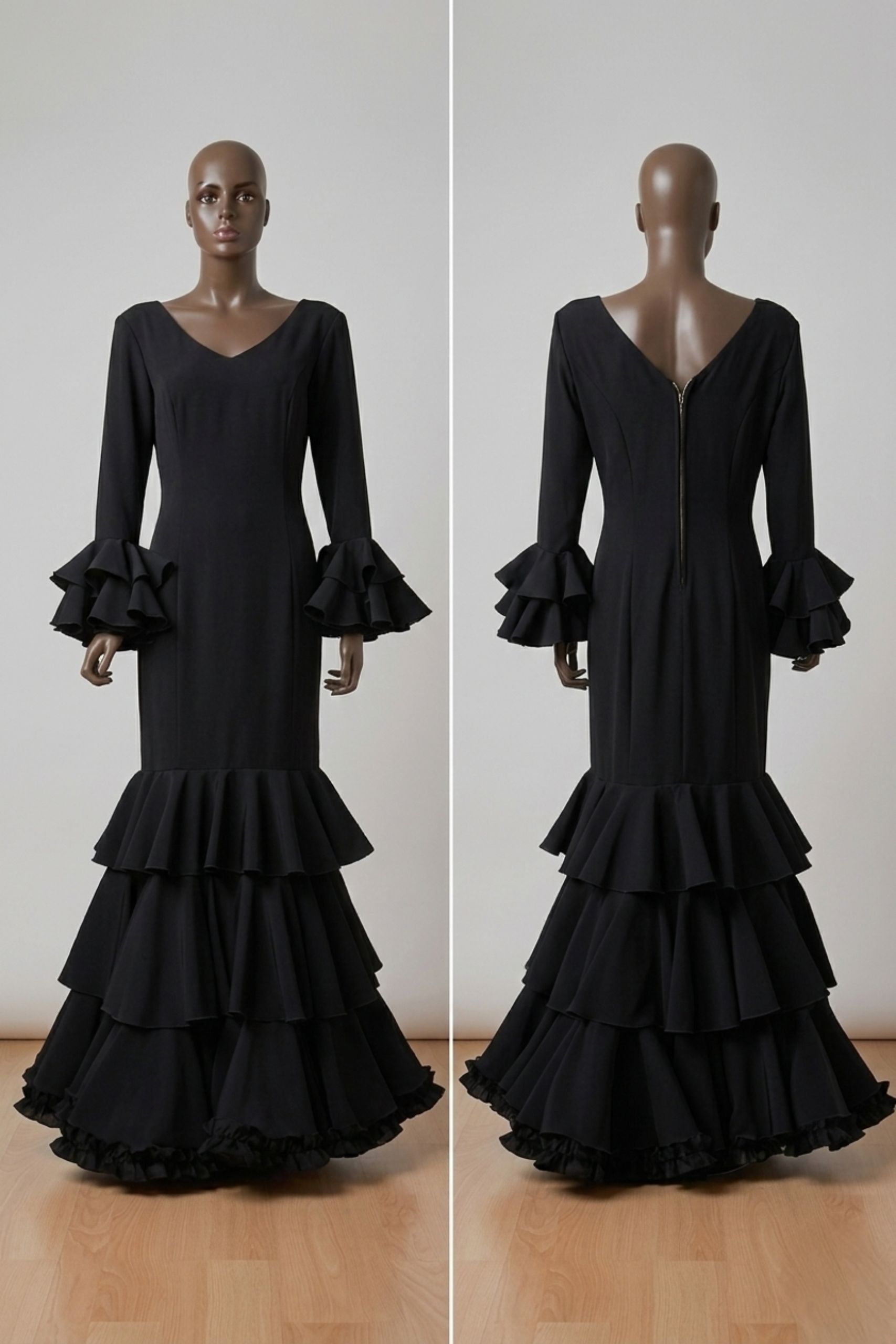 Vestido Flamenca Duende Negro 3 volantes con enagua